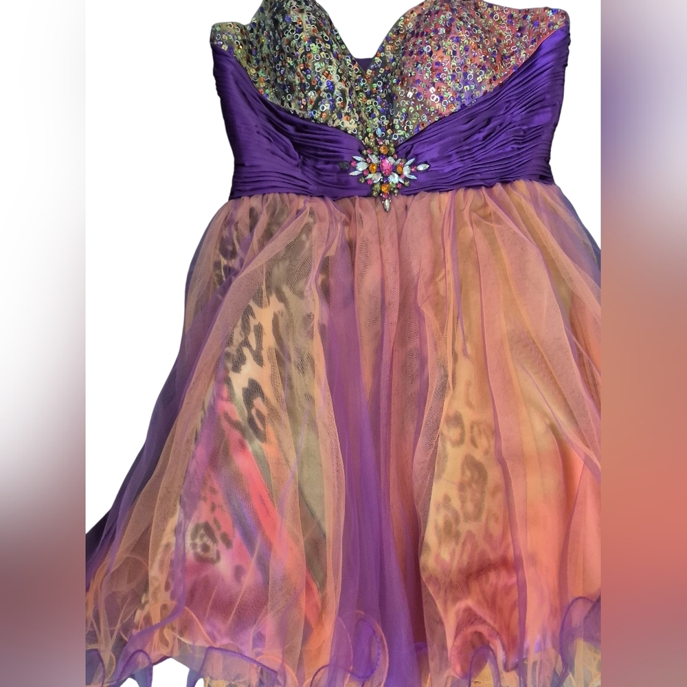 12 RIVA DESIGN Purple and Orange Strapless Dress - Picture 6 of 13